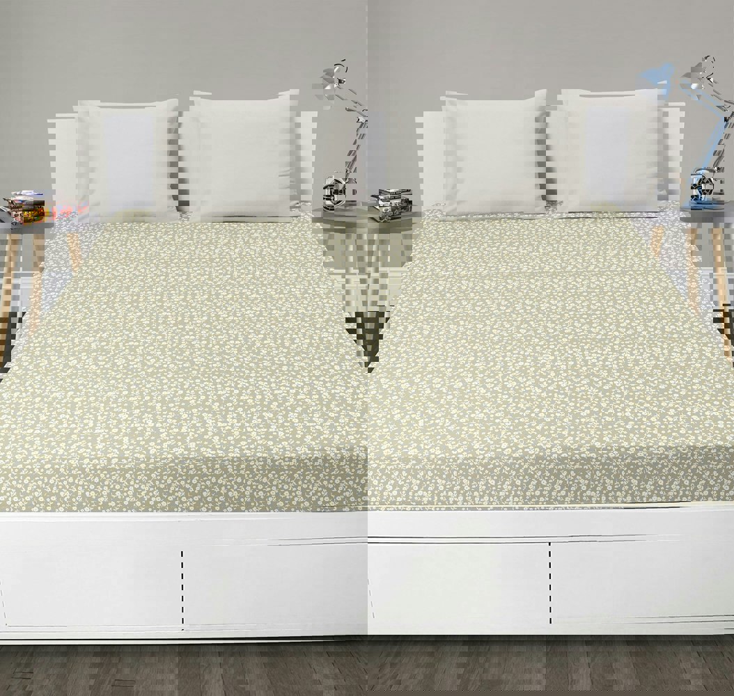 Velosso Maya Cotton Blend Floral Natural Fitted Sheet