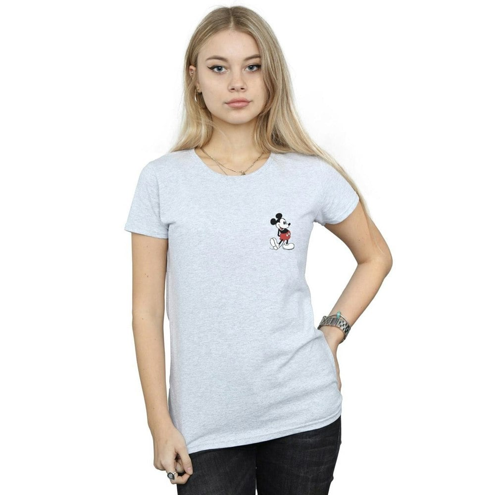 Disney Womens/Ladies Mickey Mouse Kickin Retro Chest Cotton T-Shirt - Sports Grey