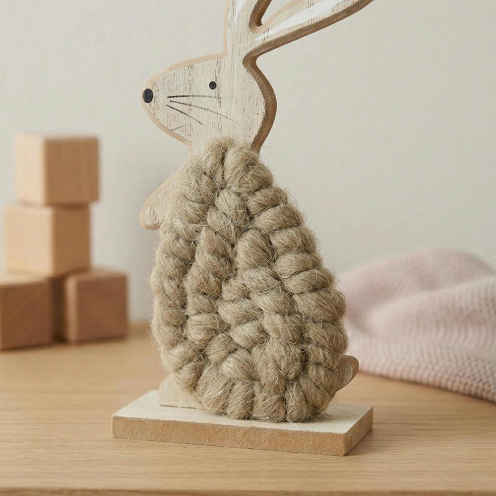 Garden Greatness Decorative Wool Bunny on Wood Stand