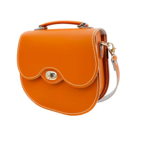 Zatchels Handmade Leather Twist Lock Saddle Bag - Orange