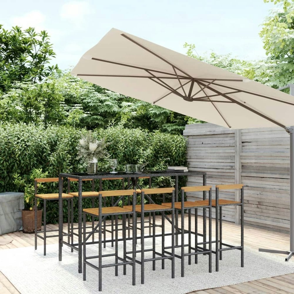 Berkfield 9 Piece Garden Bar Set Black Poly Rattan& Solid Wood Acacia