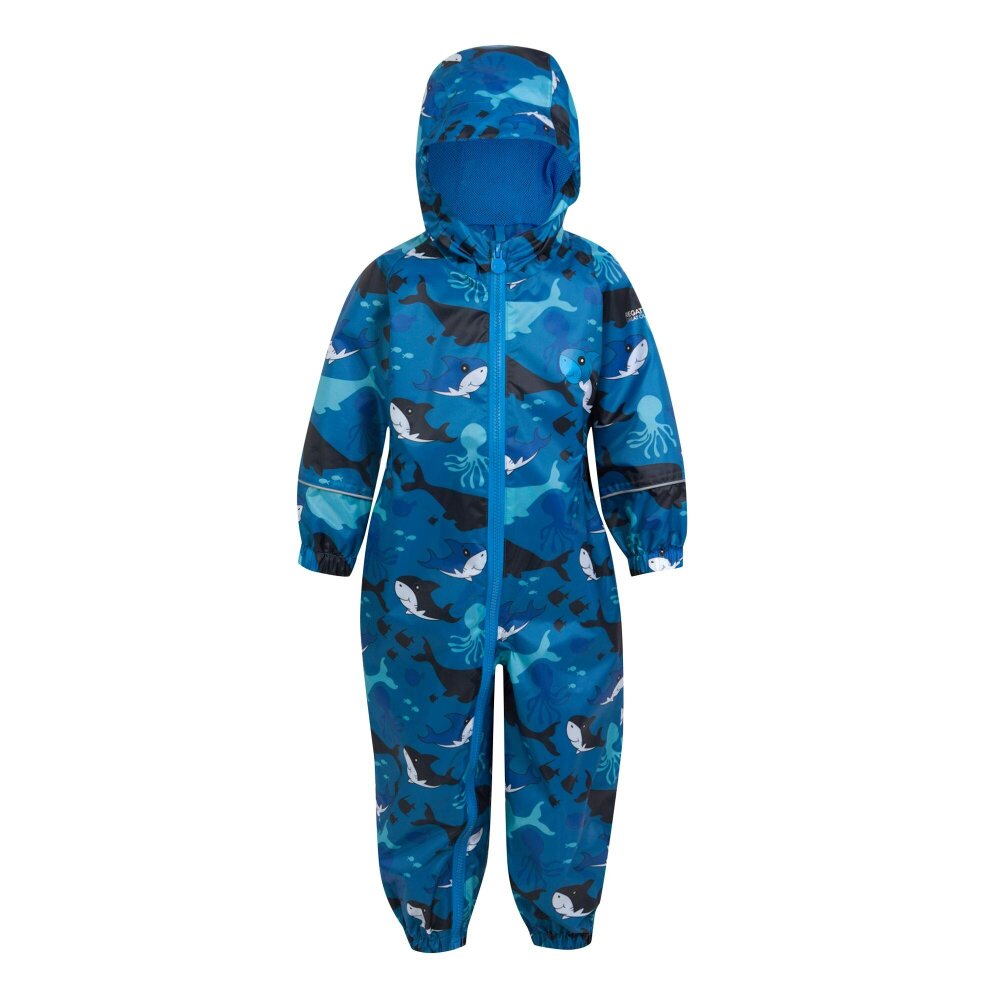 Regatta Kids Pobble Bubbles The Shark Waterproof Puddle Suit - Hawaiian Blue - Hawaiian Blue - 100% Polyester