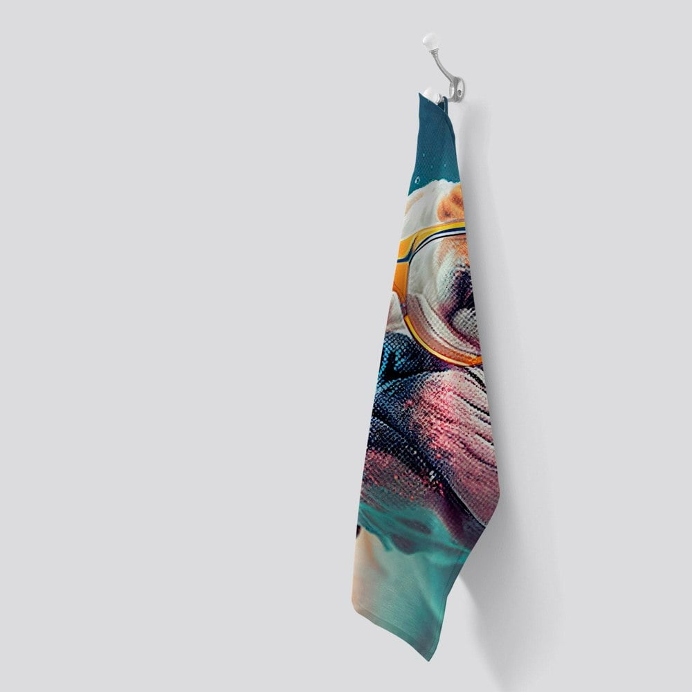 Warren Reed Bulldog With Glasses Splashart Tea Towel