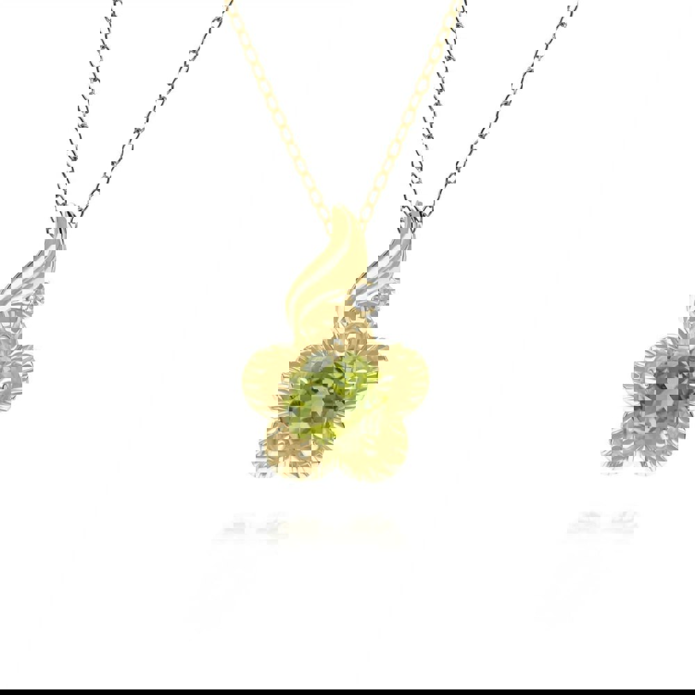135P2097029 Floral Round Peridot & Diamond Pendant in 9ct Yellow Gold 1
