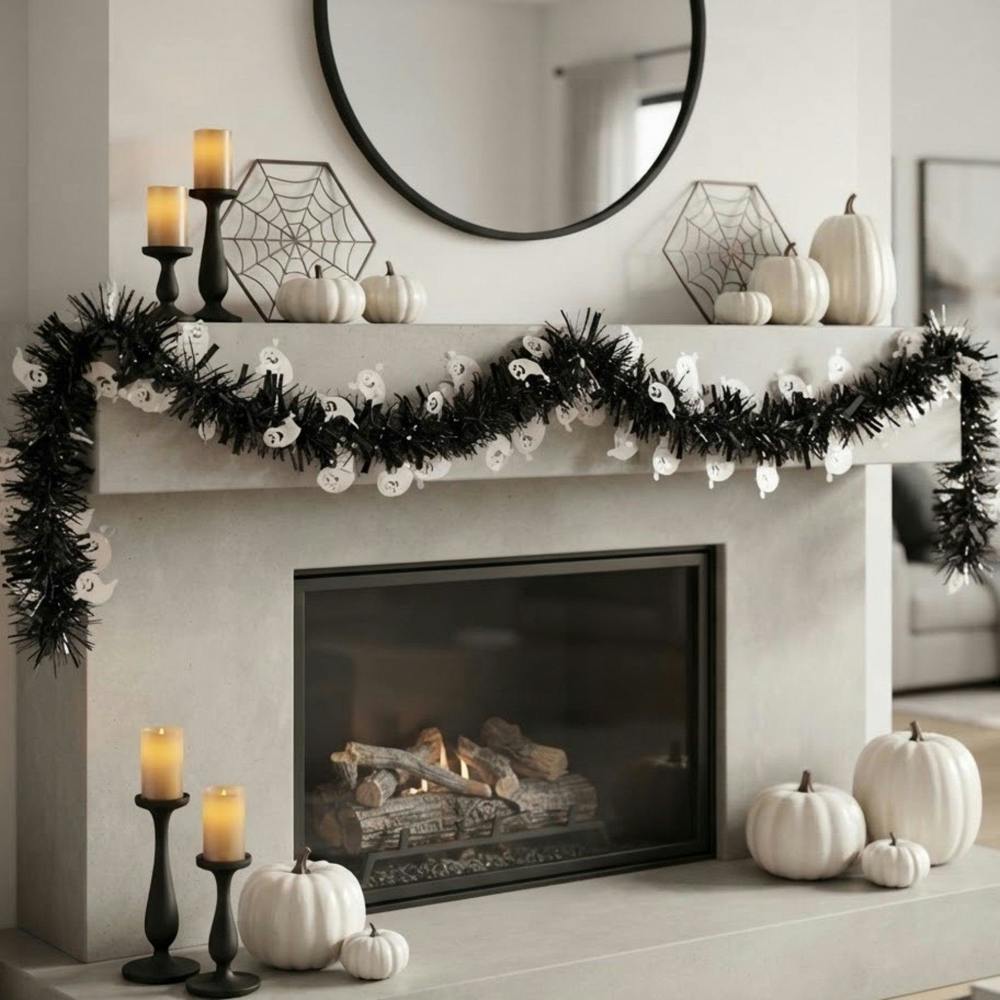 Garden Greatness 1.8m Spooky Ghost Black Tinsel Garland