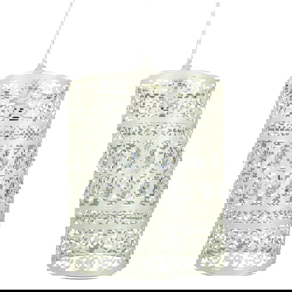 Traditional and Ornate Cream Easy Fit Pendant Shade with Clear Acrylic Droplets Image 1