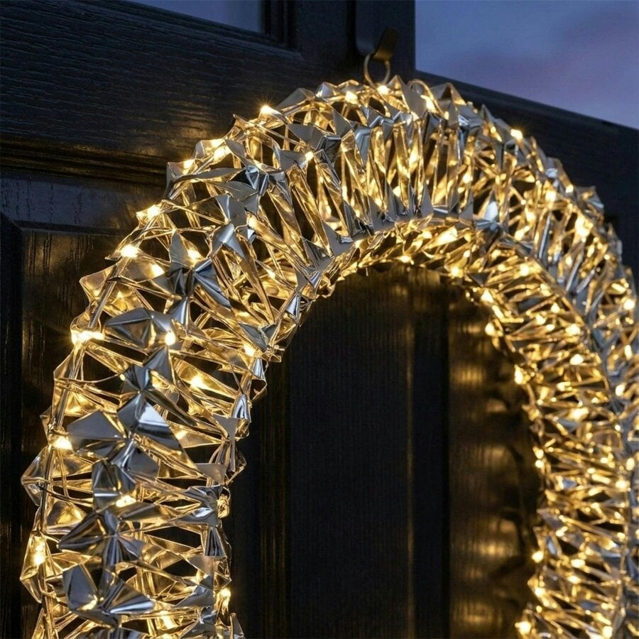 Garden Greatness Shiny Gold Hanging LED Christmas Wreath