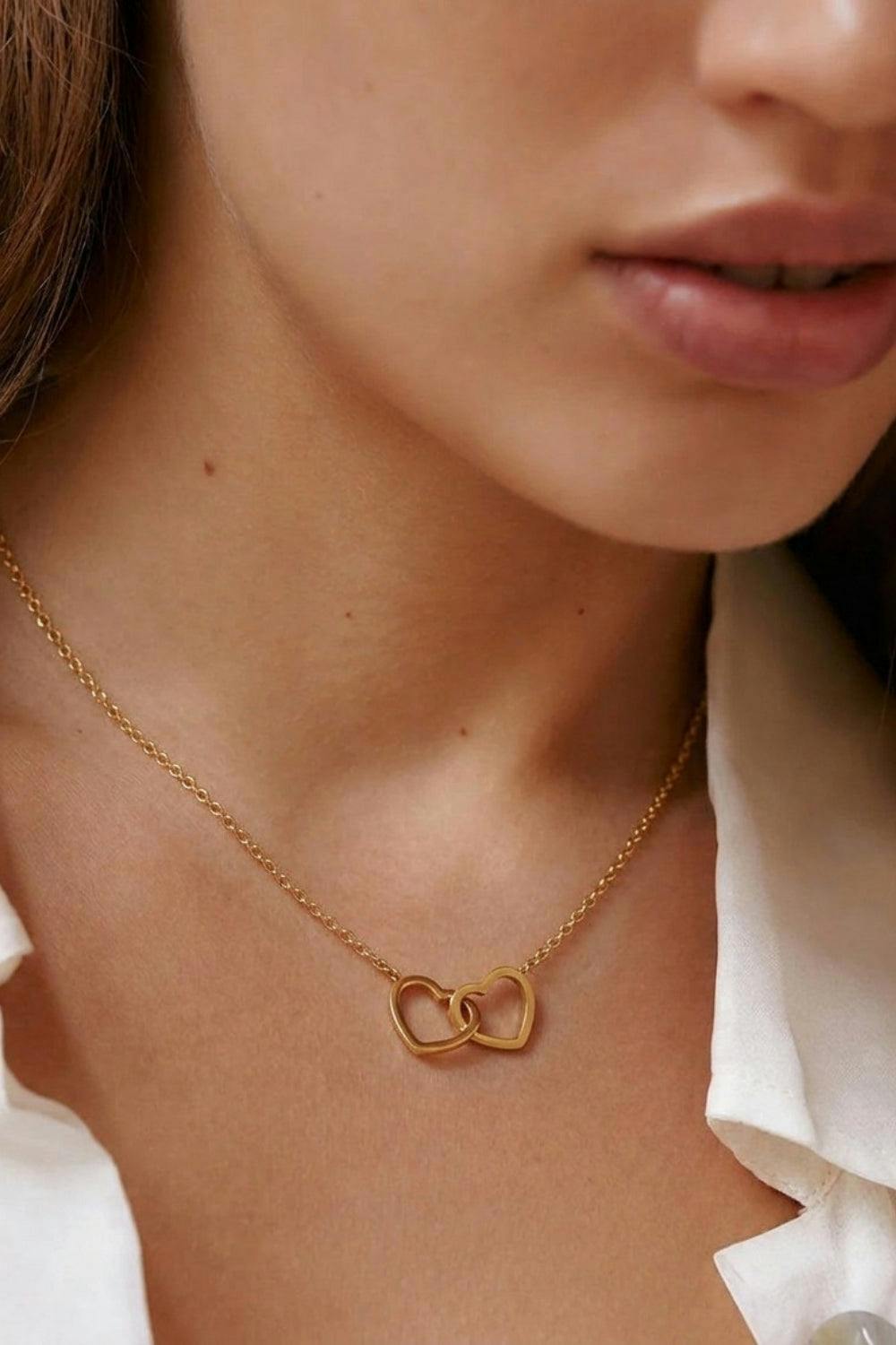 Serla Gold Plated Heart Link Pendant Necklace