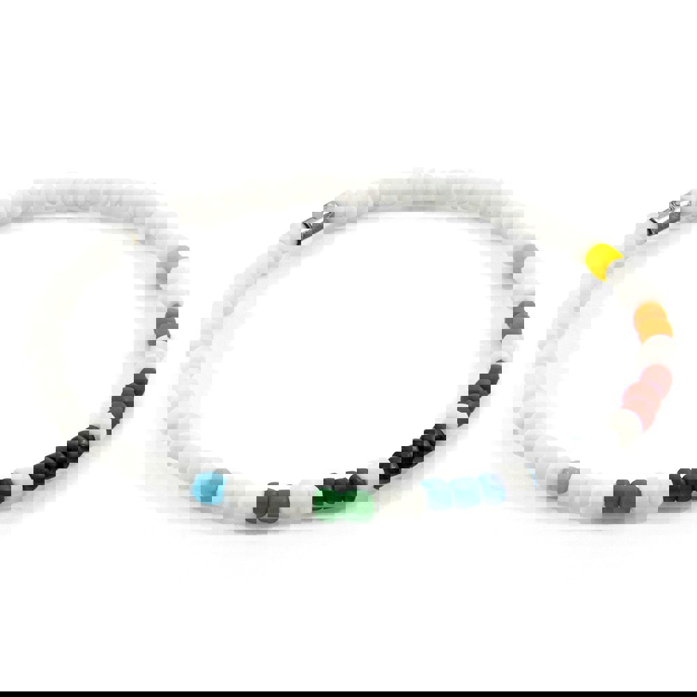 Anchor & Crew Multicoloured - White Edgar Silver and Glass SKINNY Bracelet