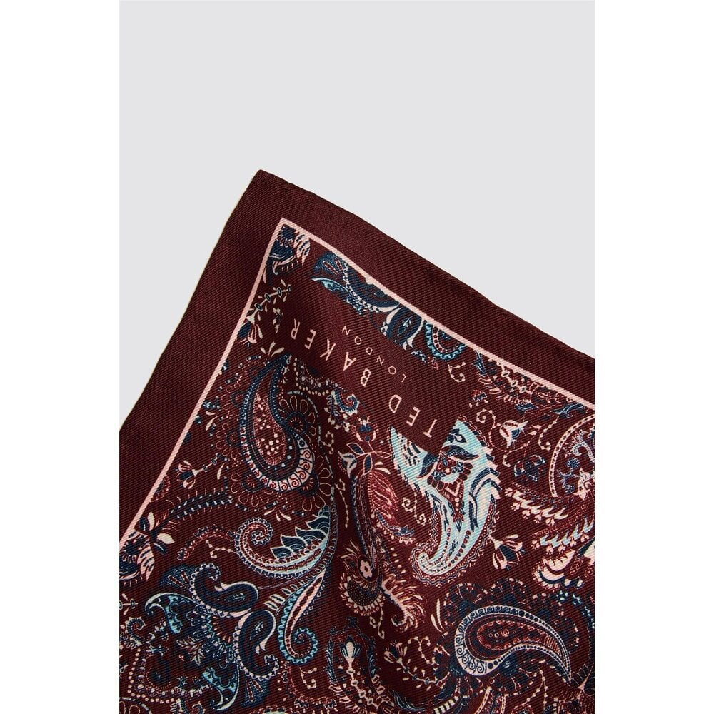 Ted Baker Burgundy Paisley Silk Pocket Square