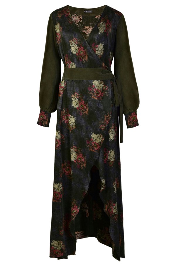 a Sarvin Long Sleeve Wrap Dress with a long sleeve.