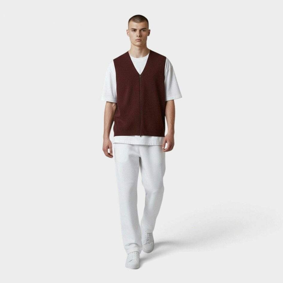 Studio Nicholson Rib Zipped Knitwear Vest Burgundy