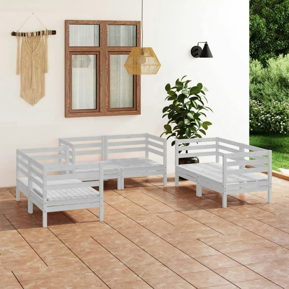 Berkfield 6 Piece Garden Lounge Set White Solid Pinewood