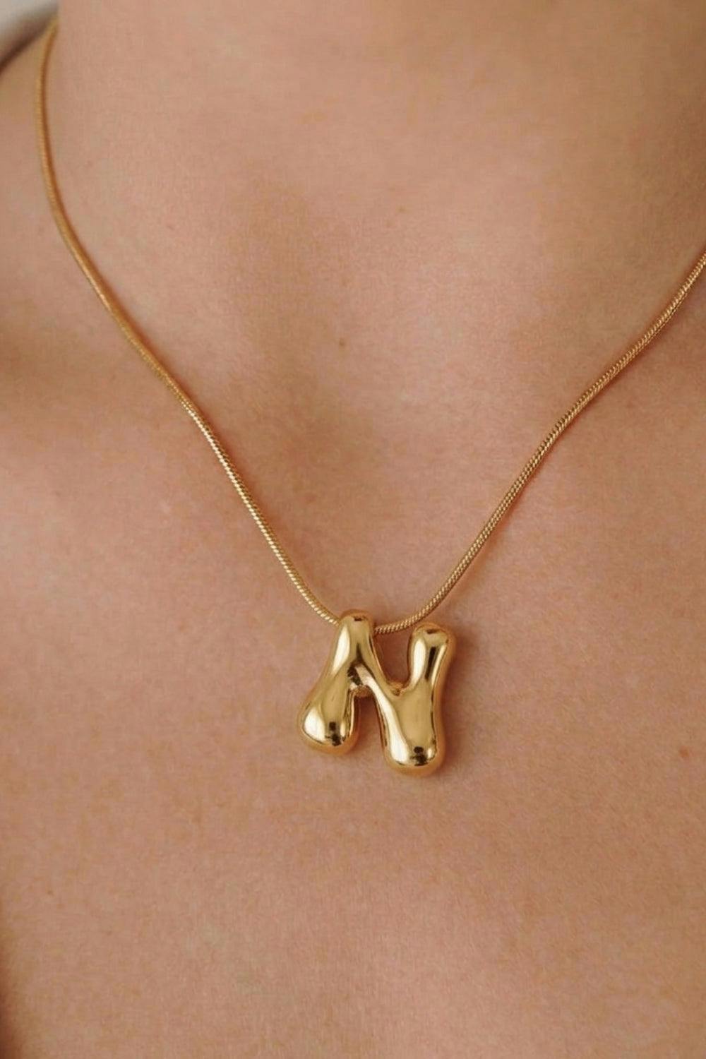 Serla Bubble Initial Gold Plated Necklace Letter N