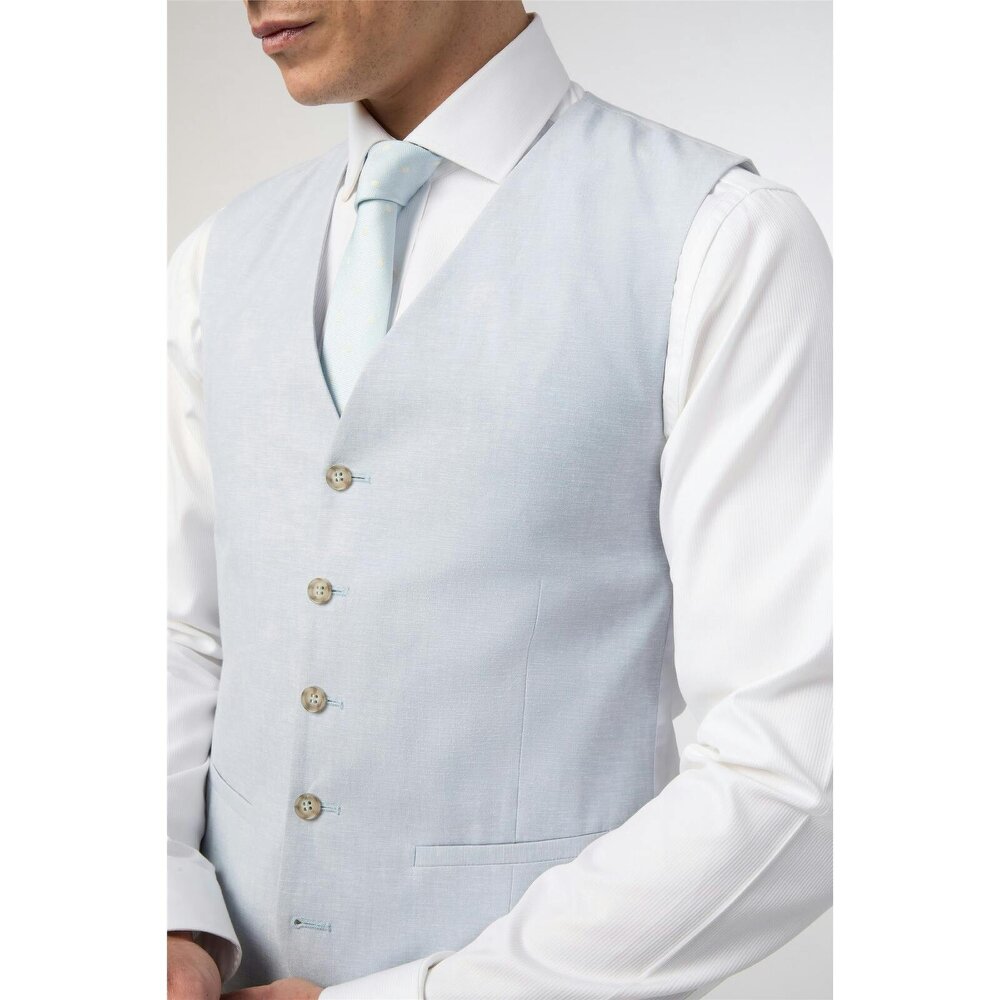 Alexandre Silver Alexandre Tailored Fit Soft Blue Linen Waistcoat