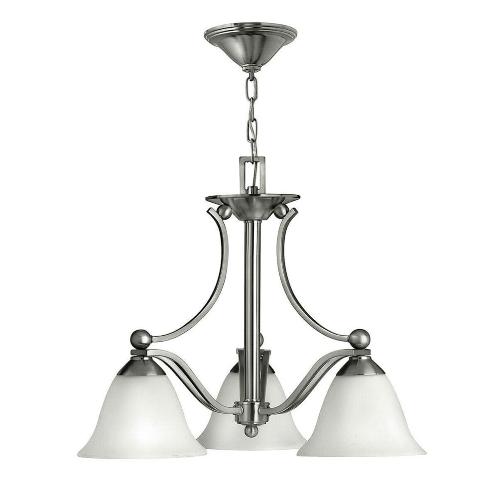 3 Bulb Chandelier Hanging Pendant LIght Brushed Nickel LED E27 60W Bulb Loops