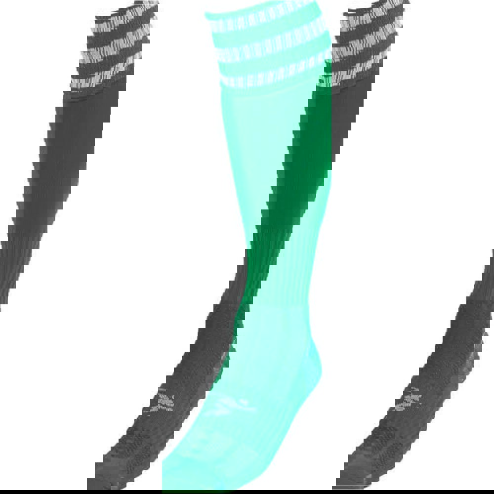 JUNIOR Size 12-2 Pro 3 Stripe Football Socks - GREEN/WHITE - Contoured Ankle