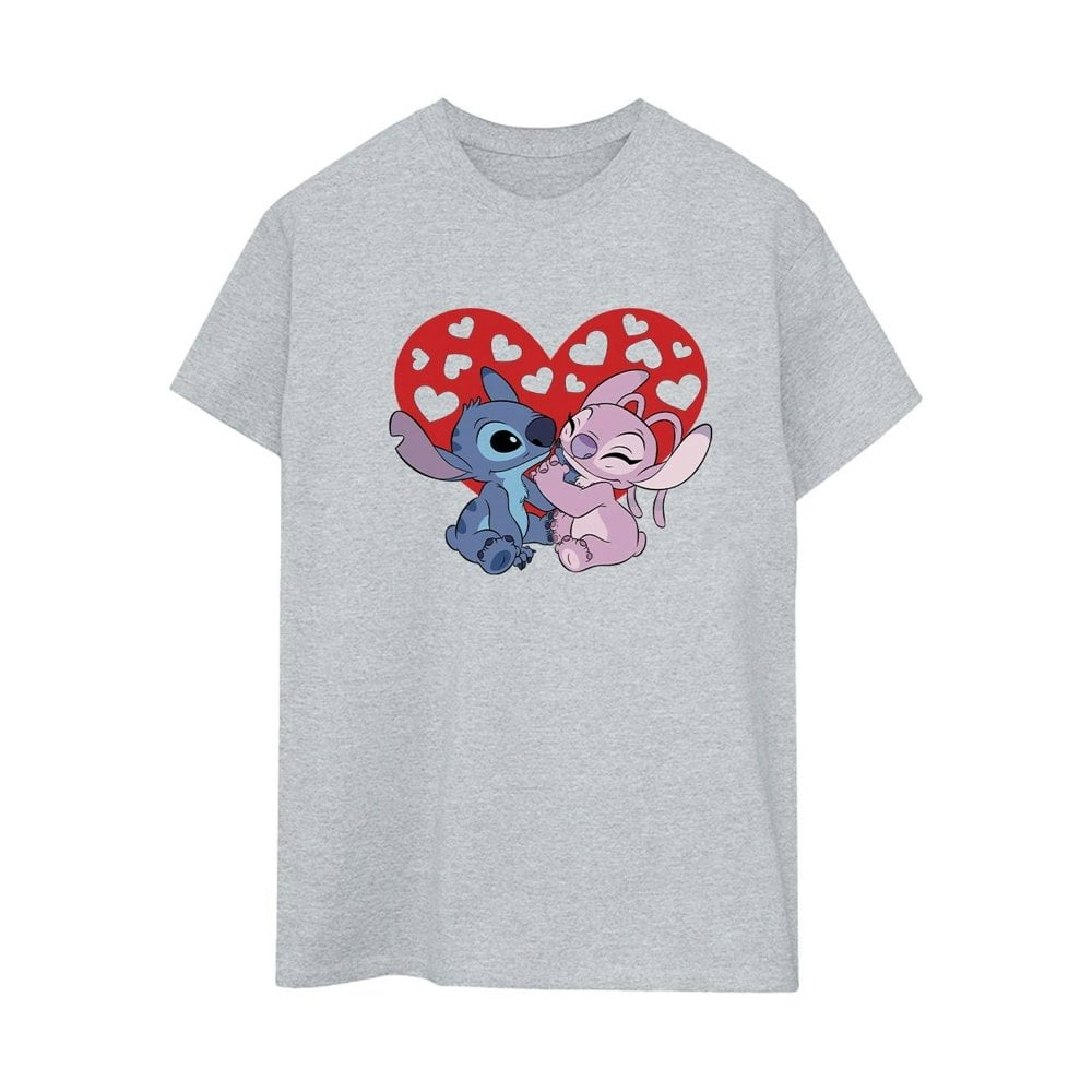 Disney Womens/Ladies Lilo & Stitch Hearts Cotton Boyfriend T-Shirt - Sports Grey