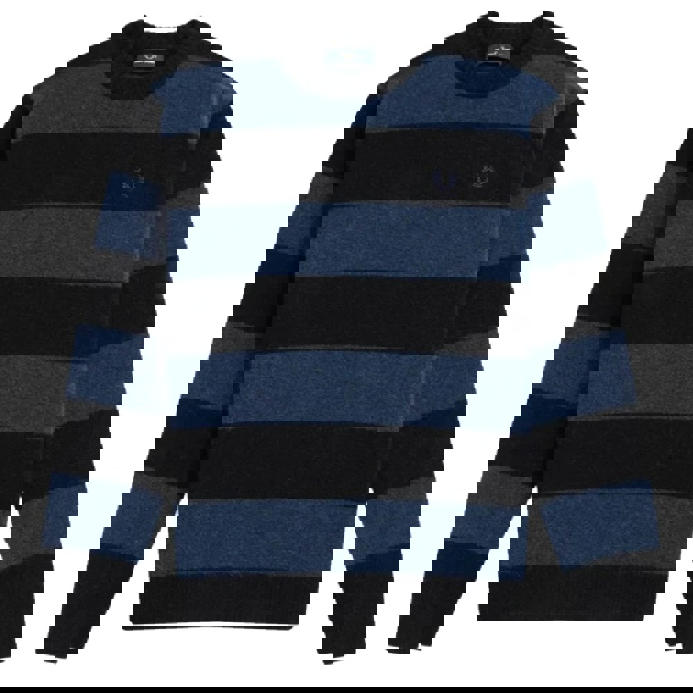Fred Perry Carbon Blue Bold Stripe Alpaca Blend Jumper