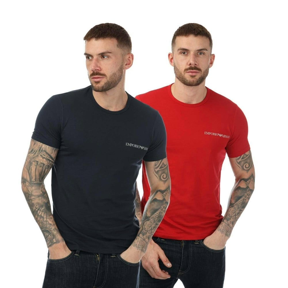 Emporio Armani Mens Crew Neck T-Shirt (Pack of 2) - Navy/Red