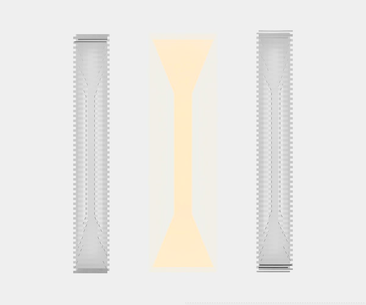 Wet rated Stretto Medium Sconce for outdoor use. Luxury modern sconce perfect for patio lighting, available in burnished brass.