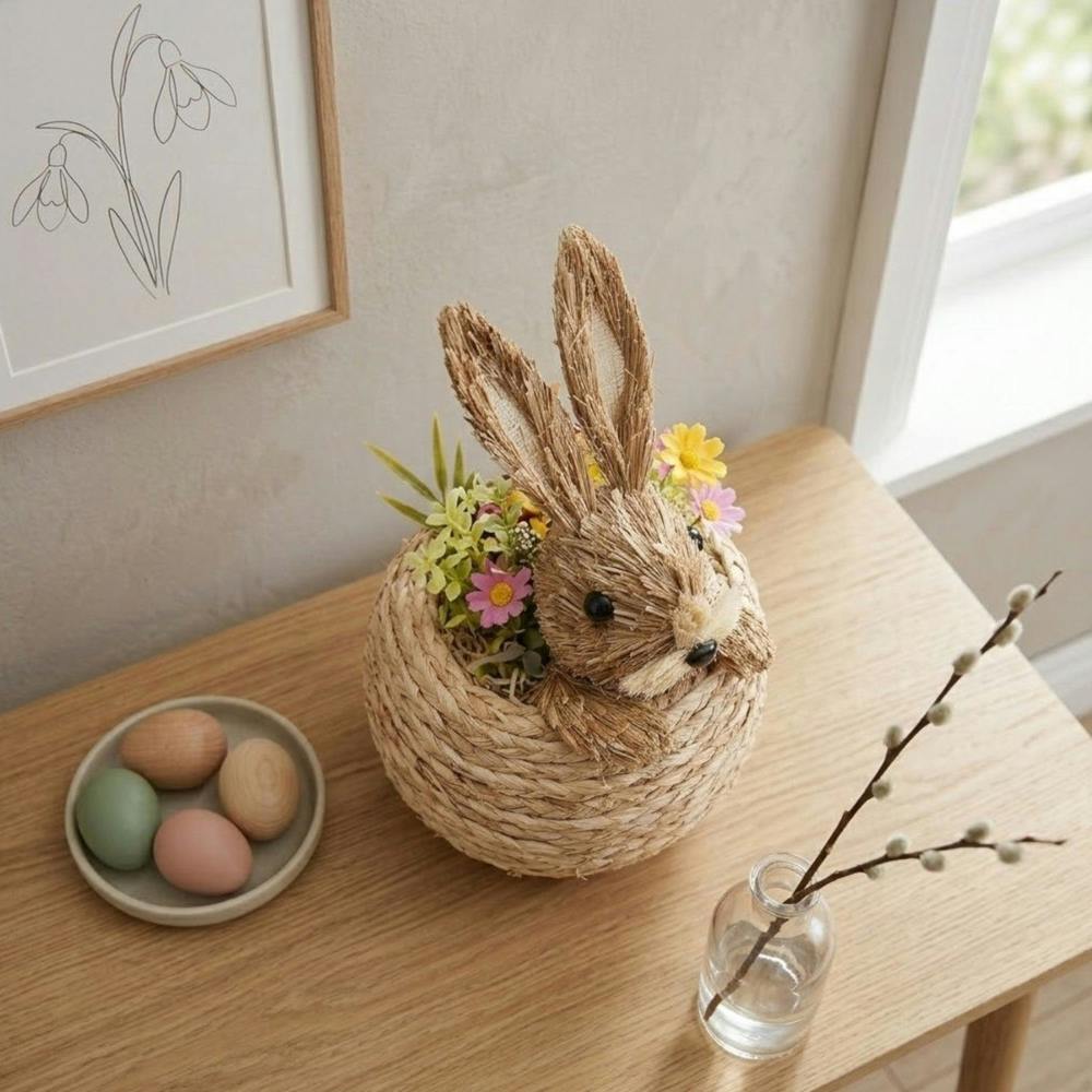 Garden Greatness Springtime Straw Bunny In Floral Decoration