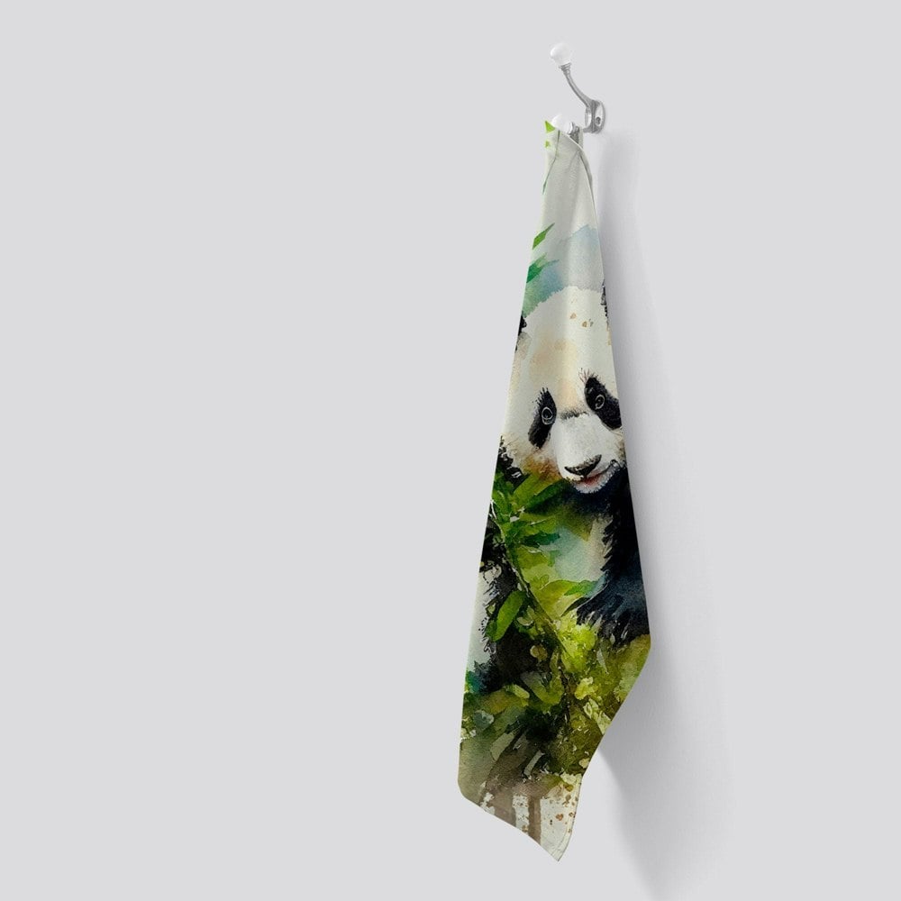 Warren Reed Panda Eating Bamboo Watercolour Tea Towel