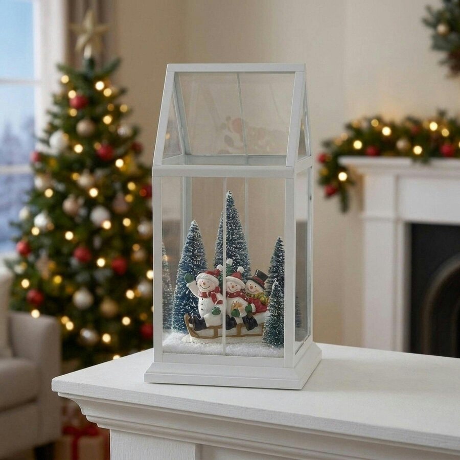 Garden Greatness Festive LED Snowman Sledge Scene Lantern