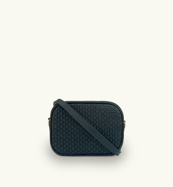 Apatchy London The Penelope Black Woven Leather Camera Bag