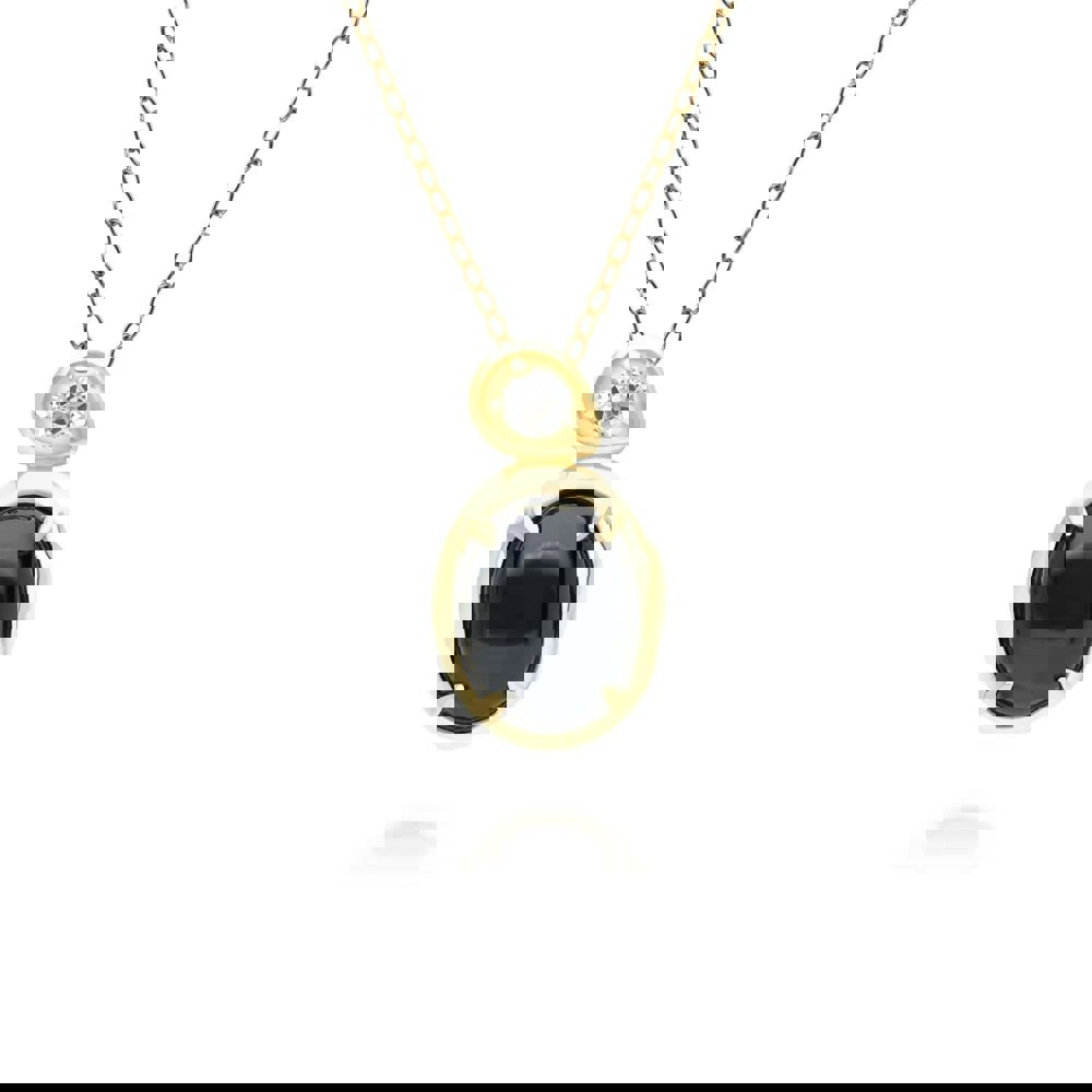 253P335403925 Irregular Oval Black Onyx & Topaz Pendant In 18ct Gold Plated SterlIng Silver Front
