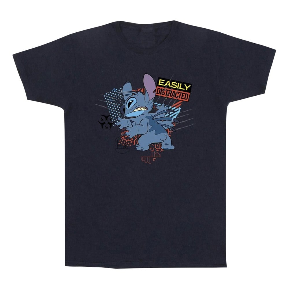 Disney Mens Lilo And Stitch Easily Distracted T-Shirt - Navy Blue