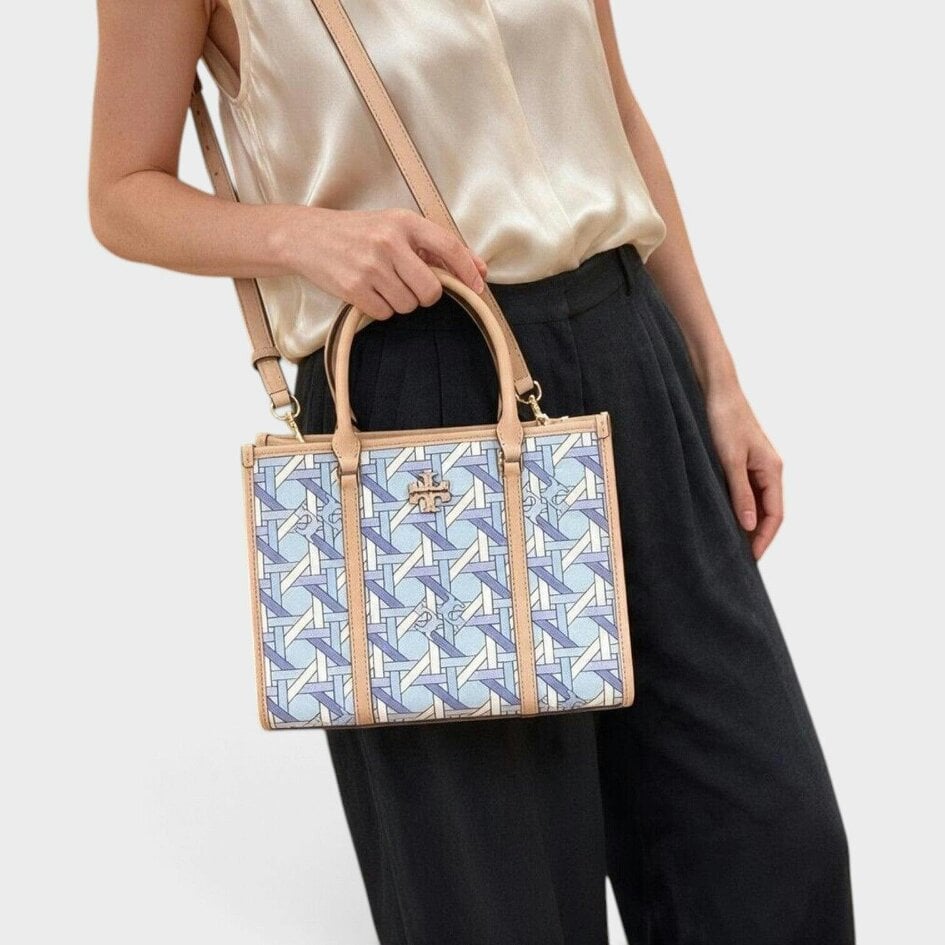 Tory Burch Blake Basketweave Small Tote Blue