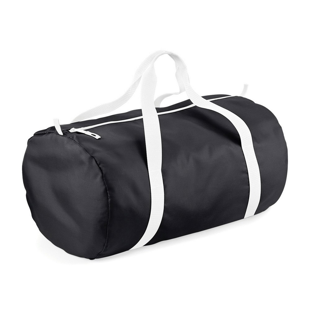 BagBase Packaway Barrel Bag / Duffle Water Resistant Travel Bag (32 Litres) (Pack of 2) - Black / White