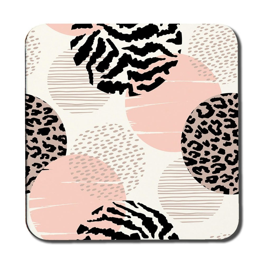 Benjamin Tate Design Abstract geometrics with animal print and circles (Coaster)