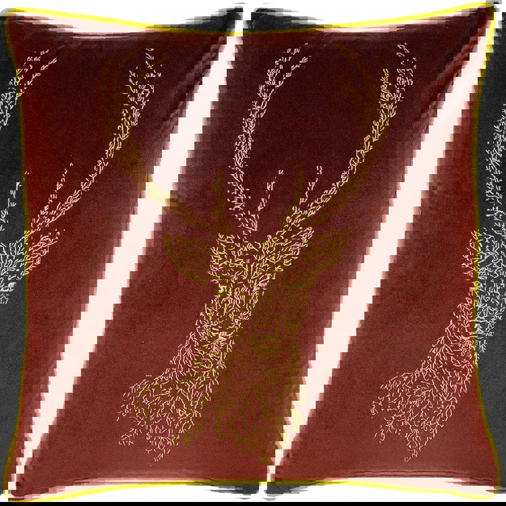 Furn Forest Stag Cushion Cover - Burgundy/Gold