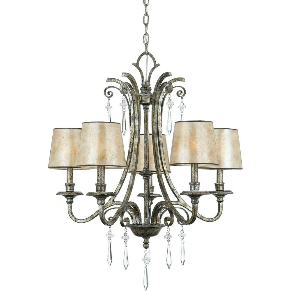 5 Bulb Chandelier Hanging Pendant LIght MottLED Silver LED E14 60W Bulb Loops