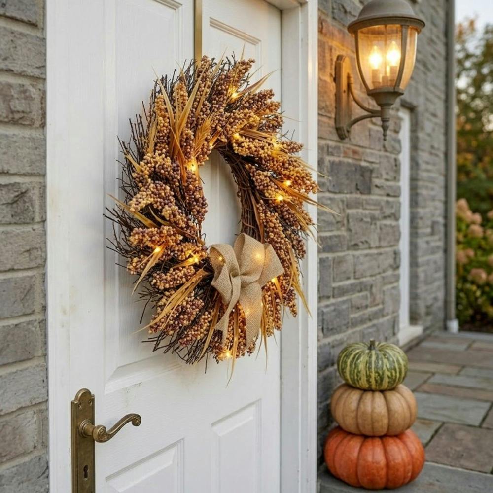 Garden Greatness Autumn Harvest Light Up Bow Door Wreath
