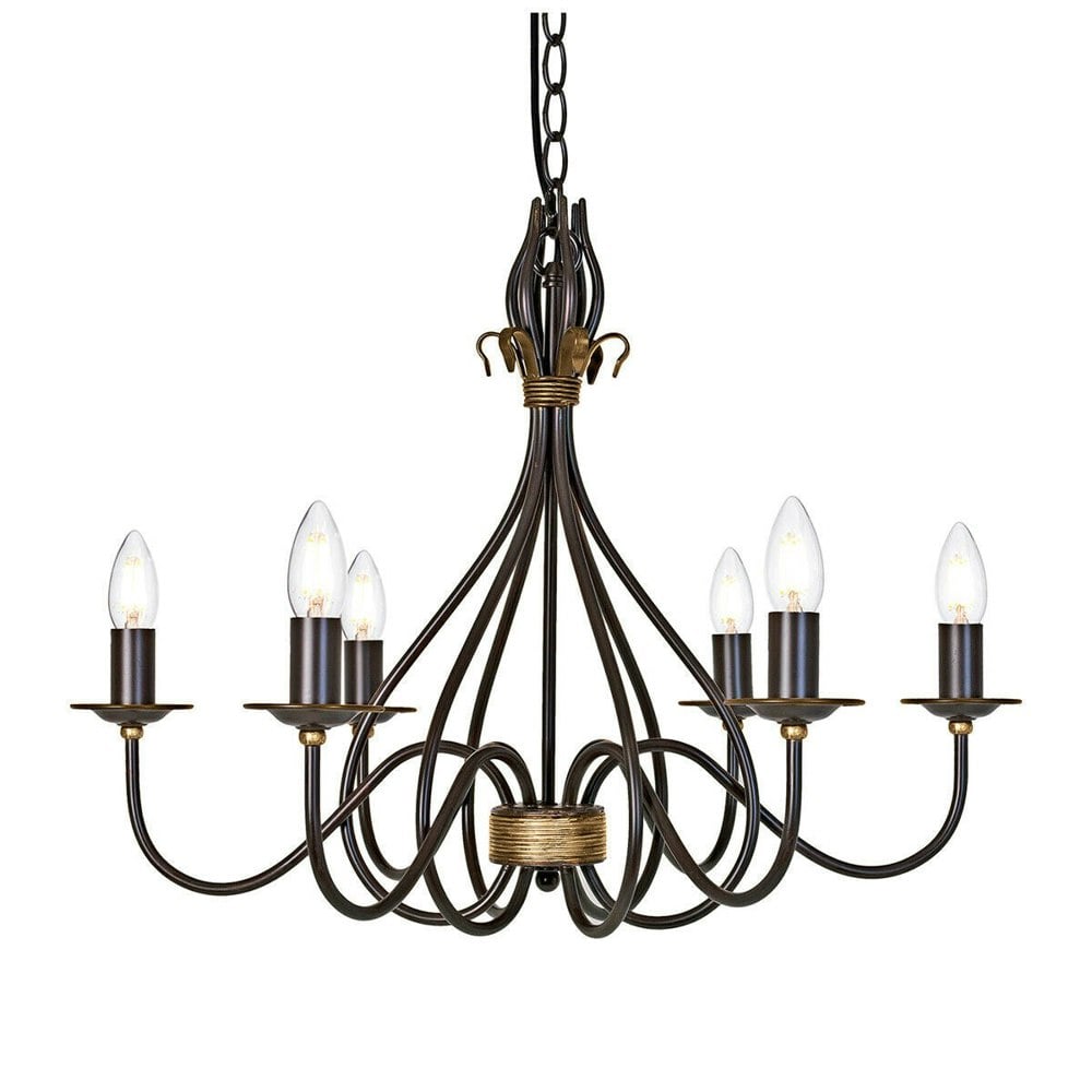6 Bulb Chandelier Hanging Pendant LIght Rust/Gold LED E14 60W Bulb Loops