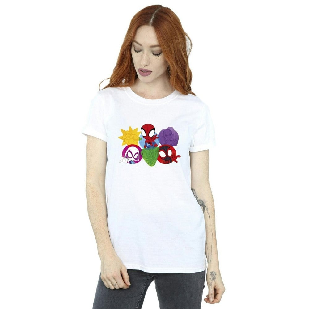 Marvel Womens/Ladies Spidey And His Amazing Friends Faces Cotton Boyfriend T-Shirt - White