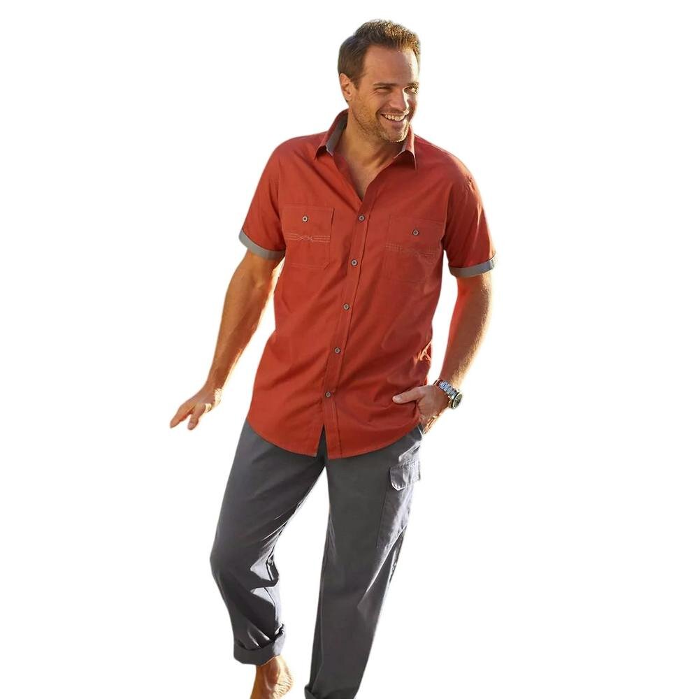 Atlas For Men Mens Poplin Pilot Shirt - Terracotta/Grey