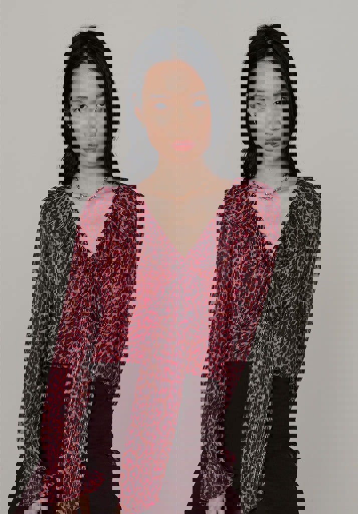 Joni Leopard Blouse in Burgundy