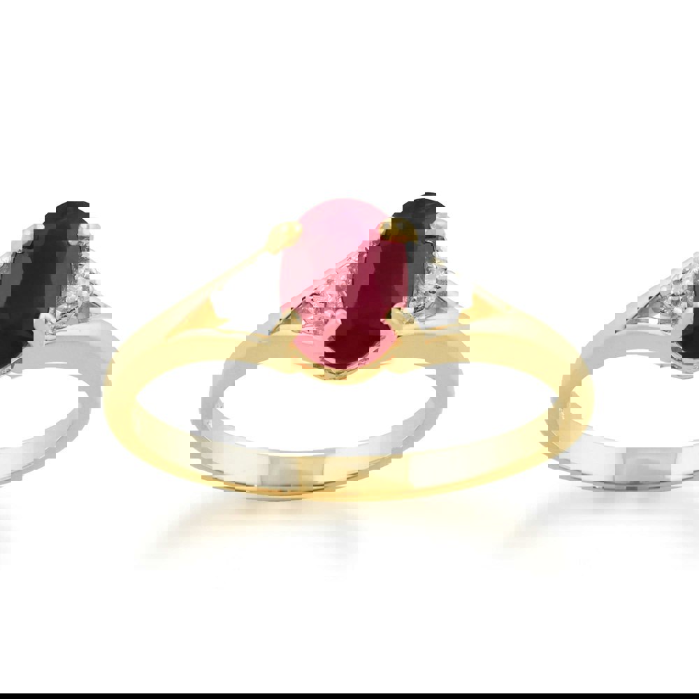 Classic Oval Ruby & Diamond Ring in 9ct Yellow Gold - Gemondo