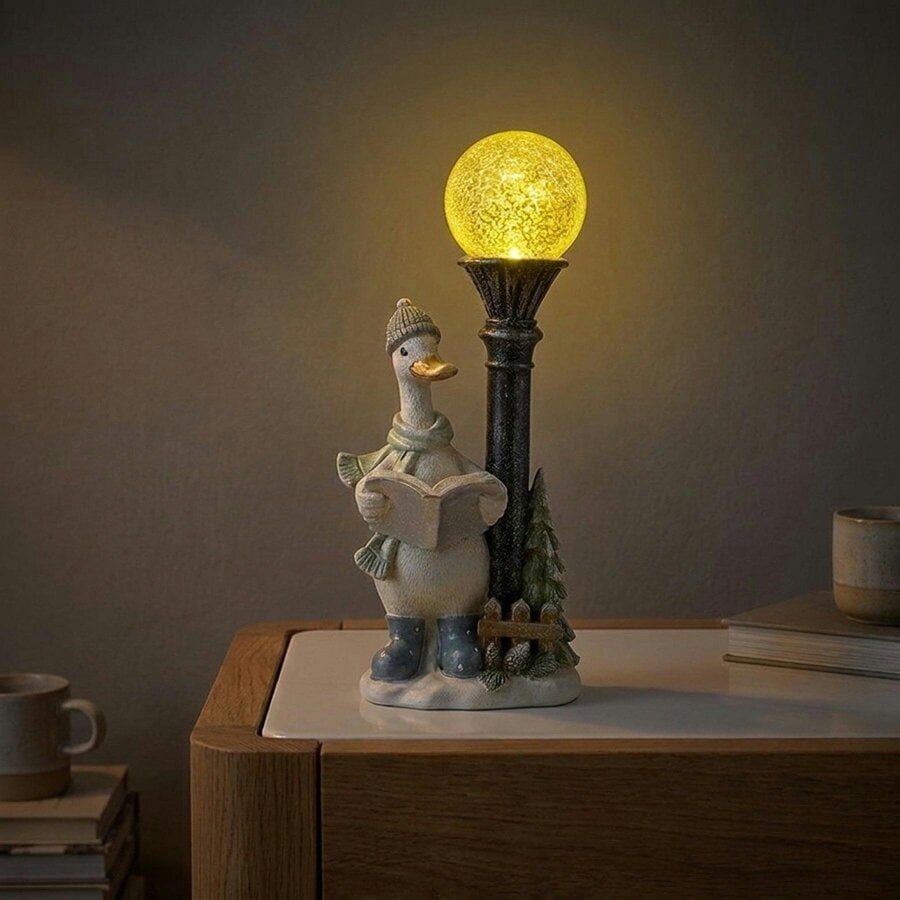 Garden Greatness Illuminated Duck Figurine Reading Newspaper