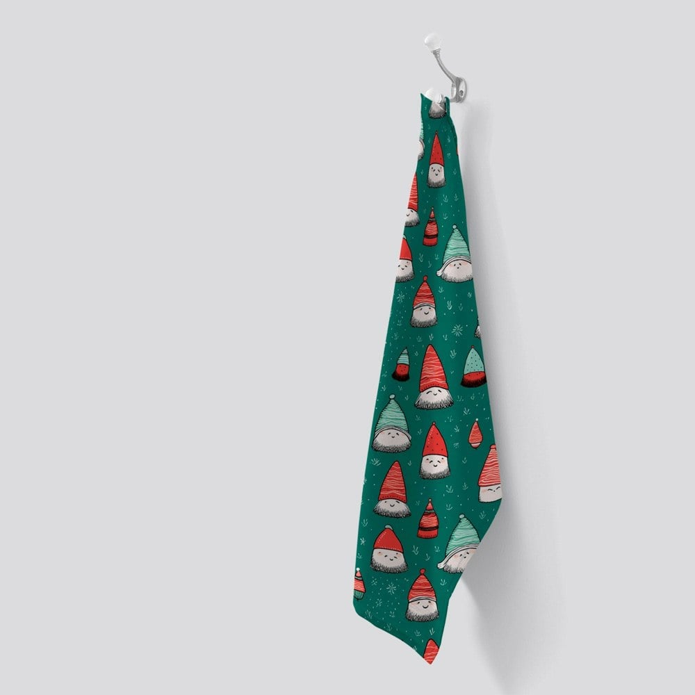 Warren Reed Hand Drawn Joyful Santa Hats Tea Towel