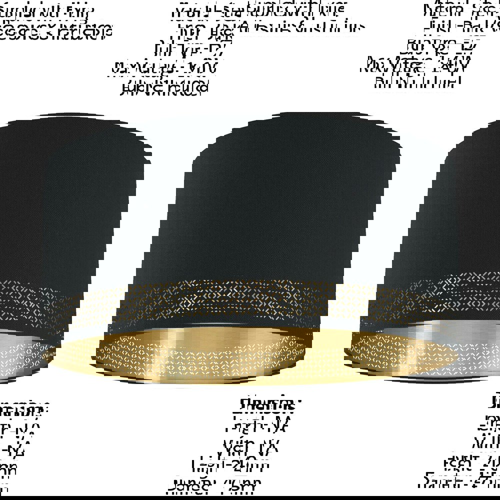 2 PACK Wall Flush Ceiling Light Colour Black Shade Black Gold Fabric E27 1x40W Loops