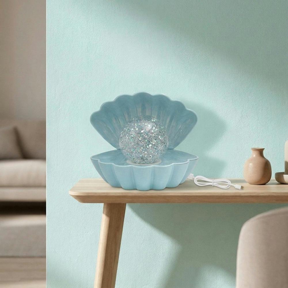 Garden Greatness Coastal-Inspired Aqua Seashell Table Lamp