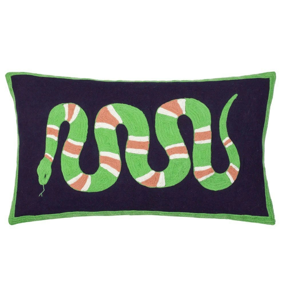 Furn Embroidered Snake Cushion Cover - Lime