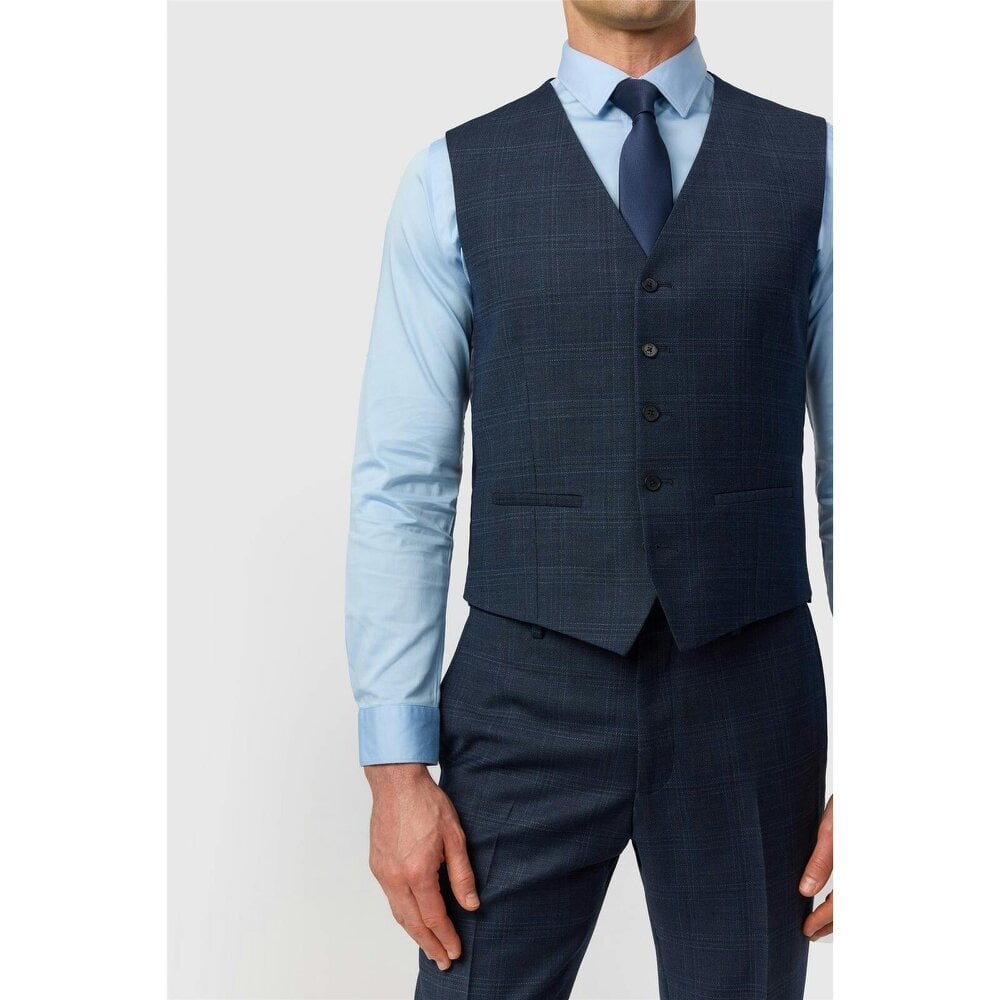 Ted Baker Slim Fit Navy Hopsack Check Waistcoat