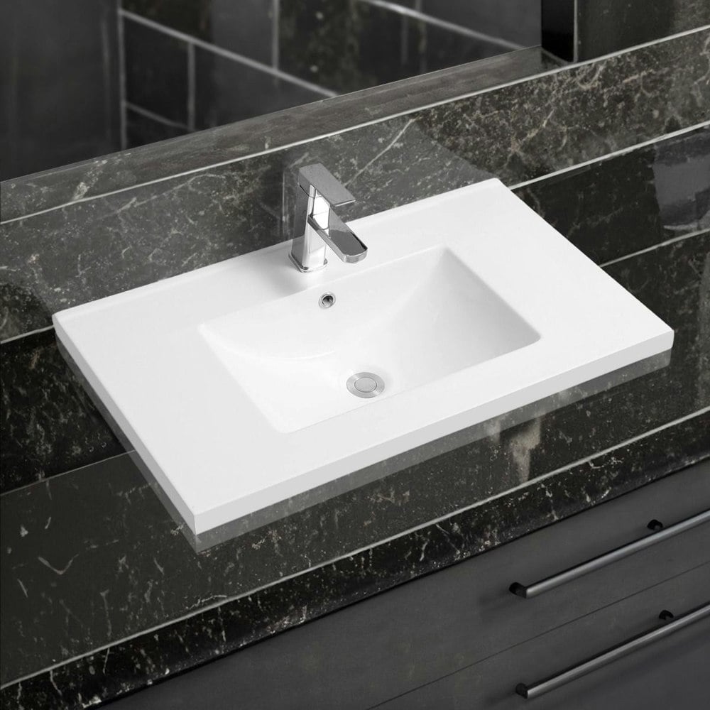 Limoge 5001 Ceramic 81cm Mid-Edge Inset Basin with Scooped Bowl
