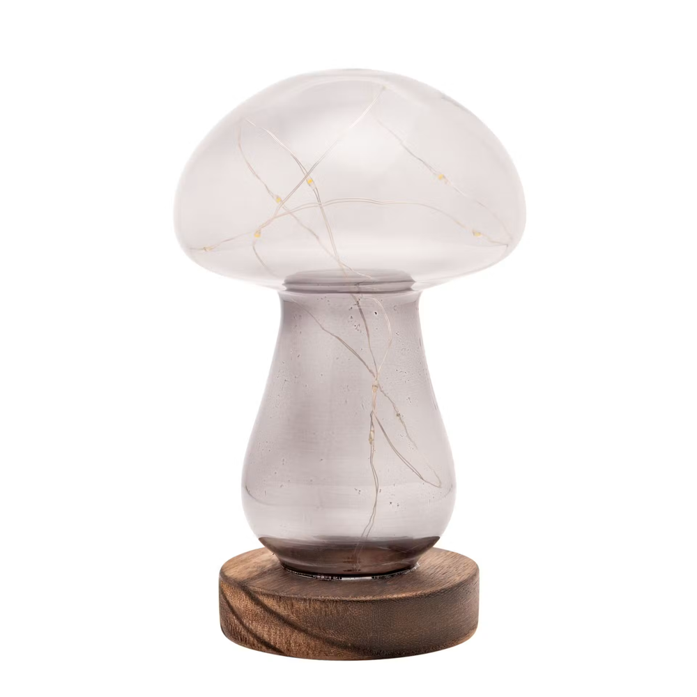 Hestia Grey Glass Mushroom with LED Lights - Large